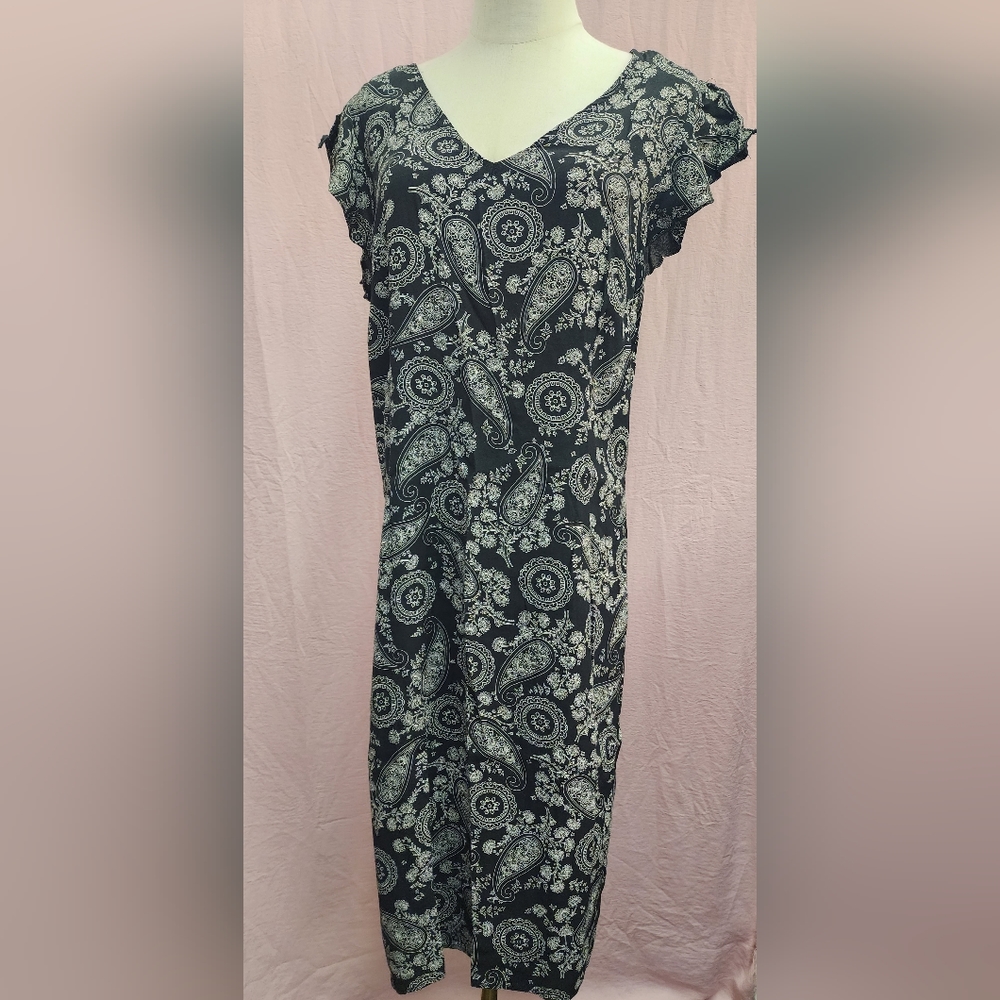 Dalia Collection VTG Floral Paisley Ruffle Sleeve V-Neck Midi Dress-(SZ 12)EUC